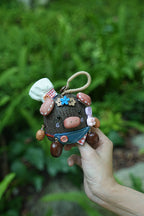 "The Forest Chef" - Handcrafted Nut Shell Piggy Doll with Chef Hat - Yunicrafts