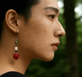 "The Forest Harmony" - Natural Seed & Red Bead Zen Drop Earrings - Yunicrafts