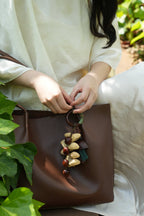 "The Forest Harvest" - Cascading Nut Shell & Green Tassel Bag Charm - Yunicrafts