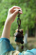 "The Forest Harvest" - Cascading Nut Shell & Green Tassel Bag Charm - Yunicrafts
