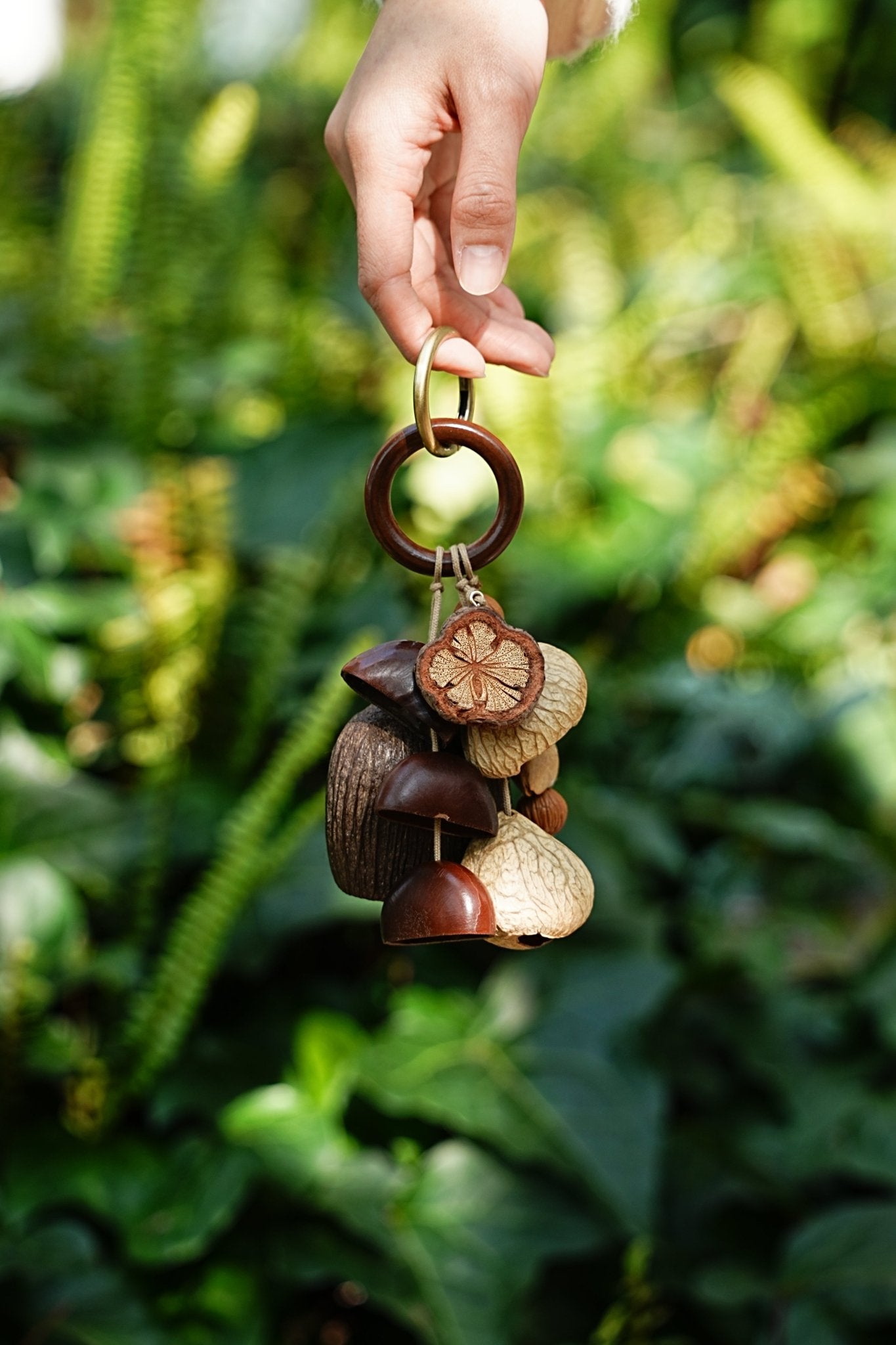 "The Forest Harvest Ring" - Natural Seed Cluster Charm with Dark Wood Handle - Yunicrafts