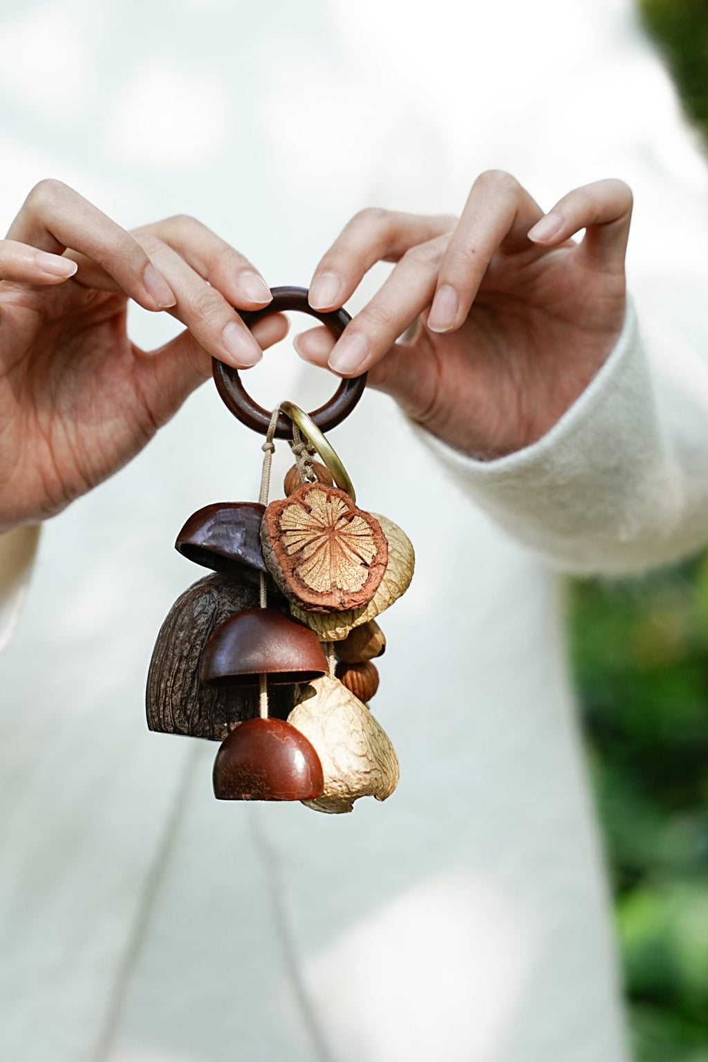 "The Forest Harvest Ring" - Natural Seed Cluster Charm with Dark Wood Handle - Yunicrafts