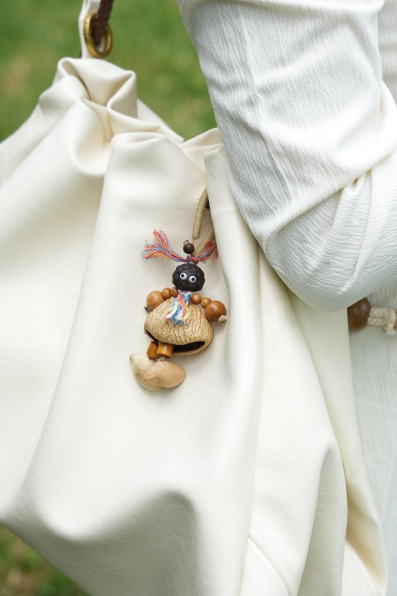 "The Forest Nut Doll" - Handcrafted Natural Seed Character Charm with Colorful Yarn Hair - Yunicrafts