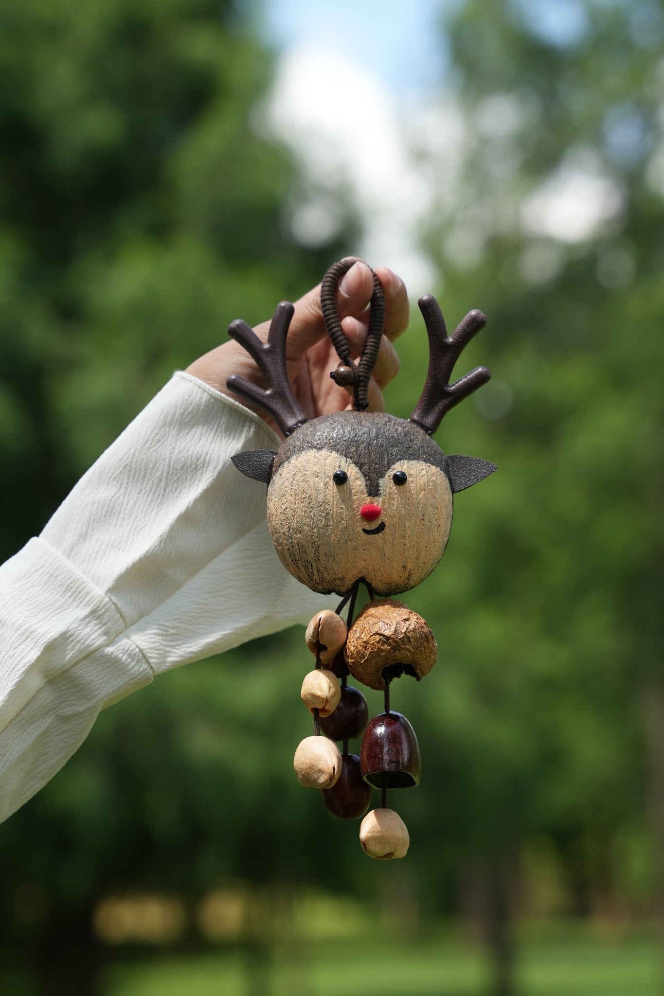 "The Forest Reindeer" - Hand - Painted Shell Charm with Antlers & Seed Bells - Yunicrafts