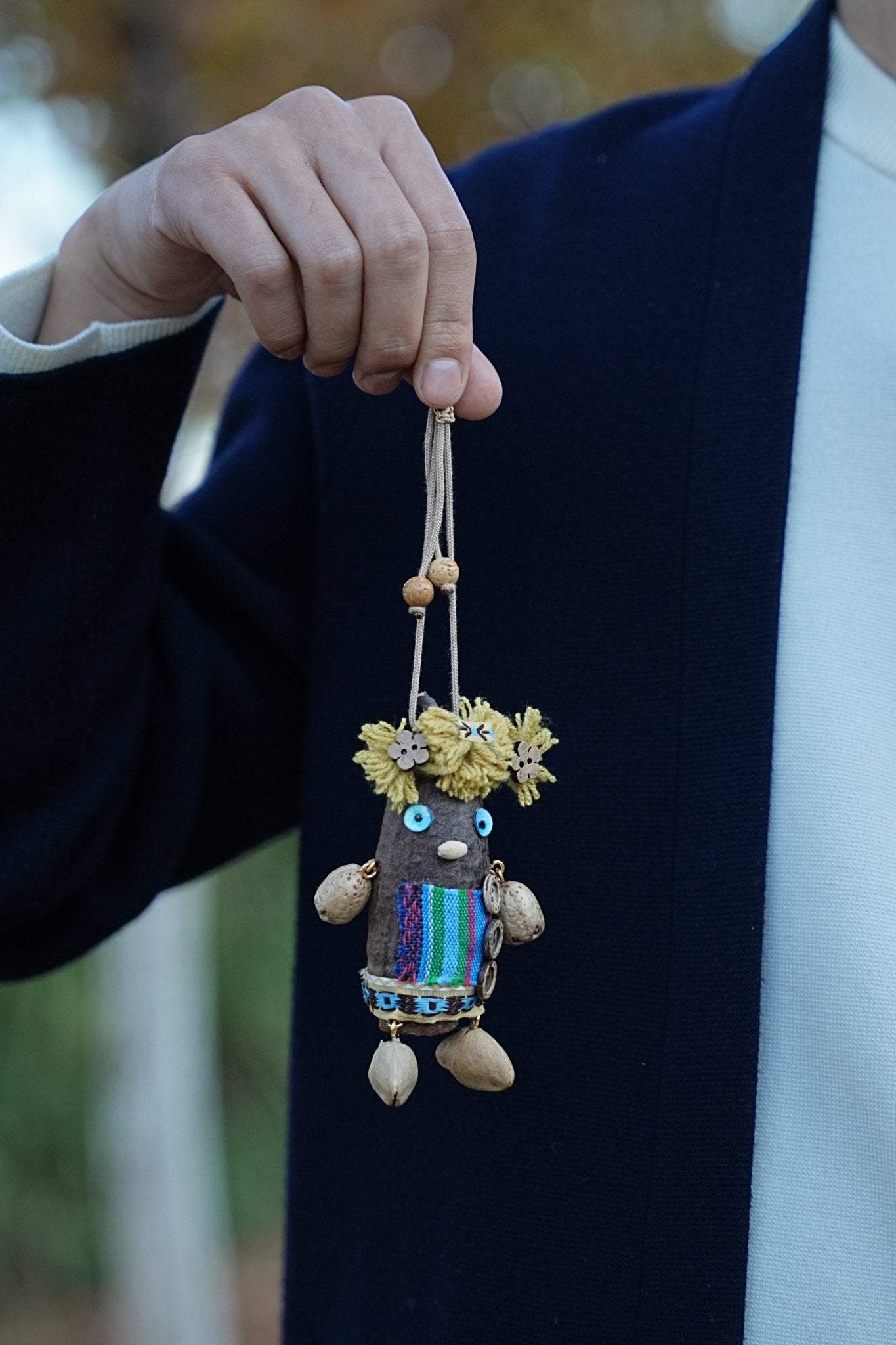 "The Forest Scarecrow" - Handcrafted Natural Nut Doll with Folk Art Textile - Yunicrafts