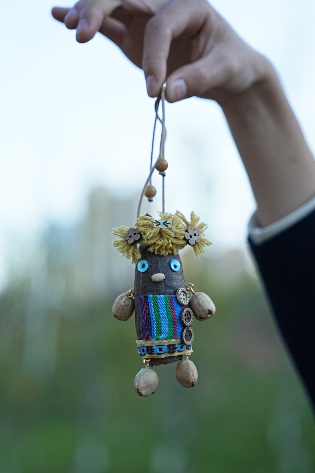 "The Forest Scarecrow" - Handcrafted Natural Nut Doll with Folk Art Textile - Yunicrafts