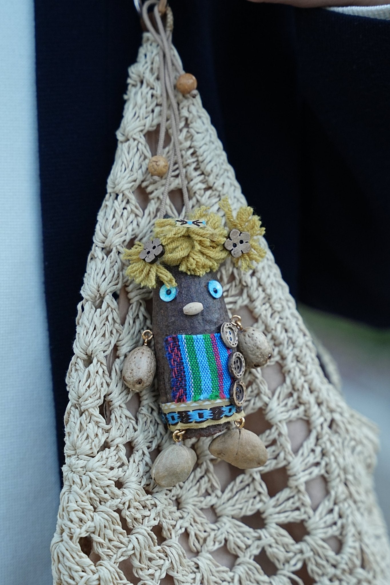 "The Forest Scarecrow" - Handcrafted Natural Nut Doll with Folk Art Textile - Yunicrafts