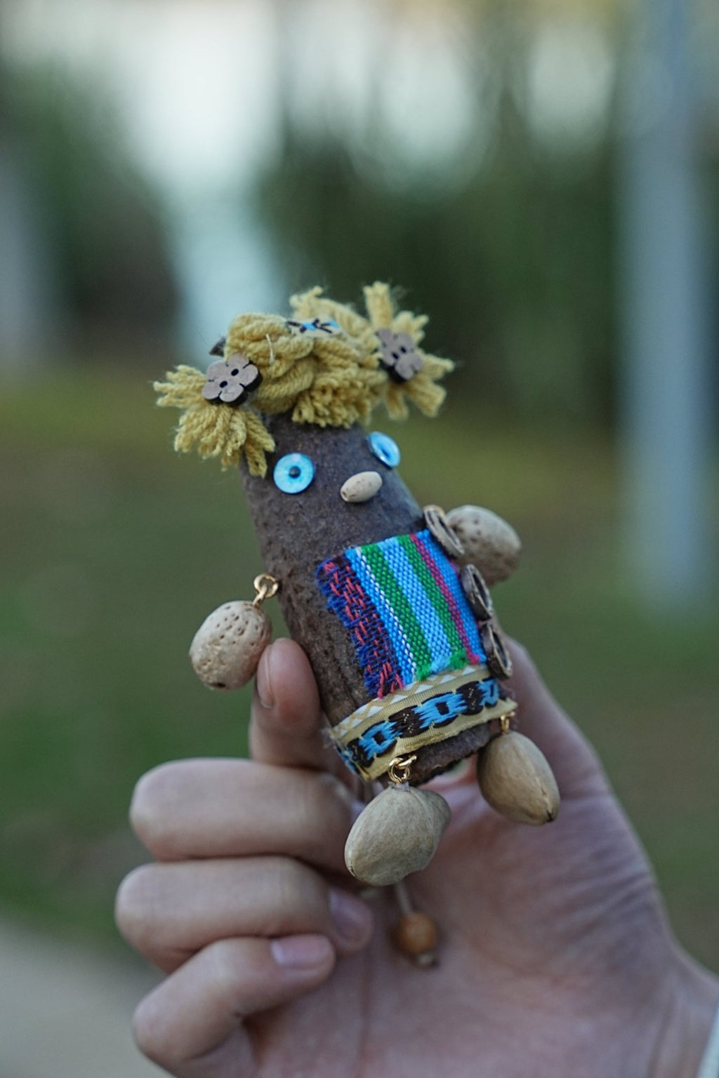 "The Forest Scarecrow" - Handcrafted Natural Nut Doll with Folk Art Textile - Yunicrafts