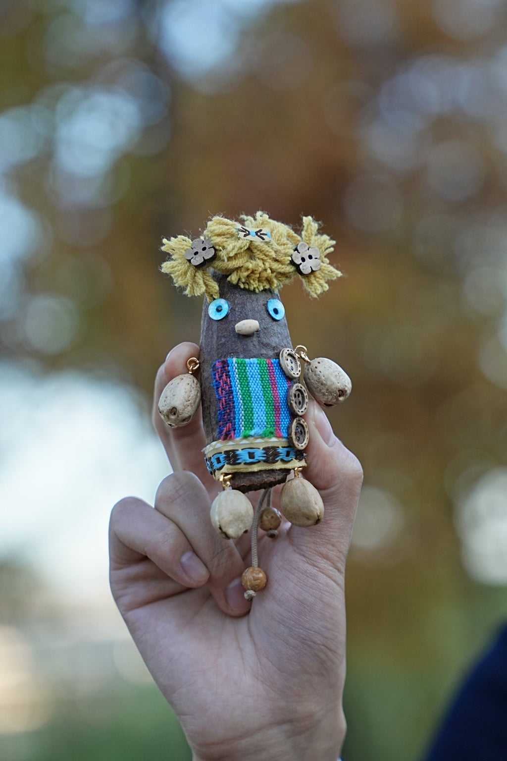 "The Forest Scarecrow" - Handcrafted Natural Nut Doll with Folk Art Textile - Yunicrafts