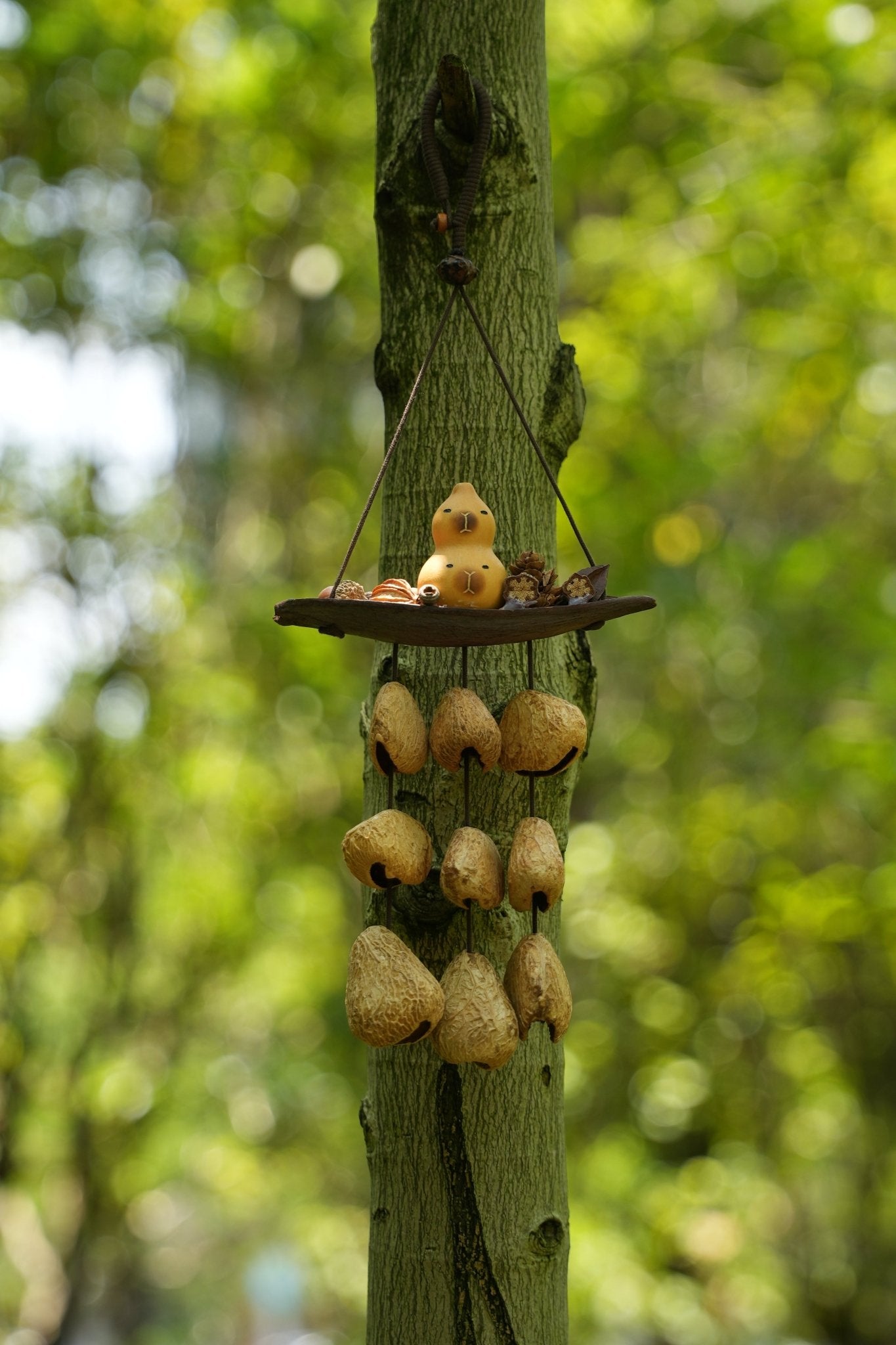 "The Forest Voyager" - Natural Pod Boat Wind Chime with Little Gourd Sailor - Yunicrafts