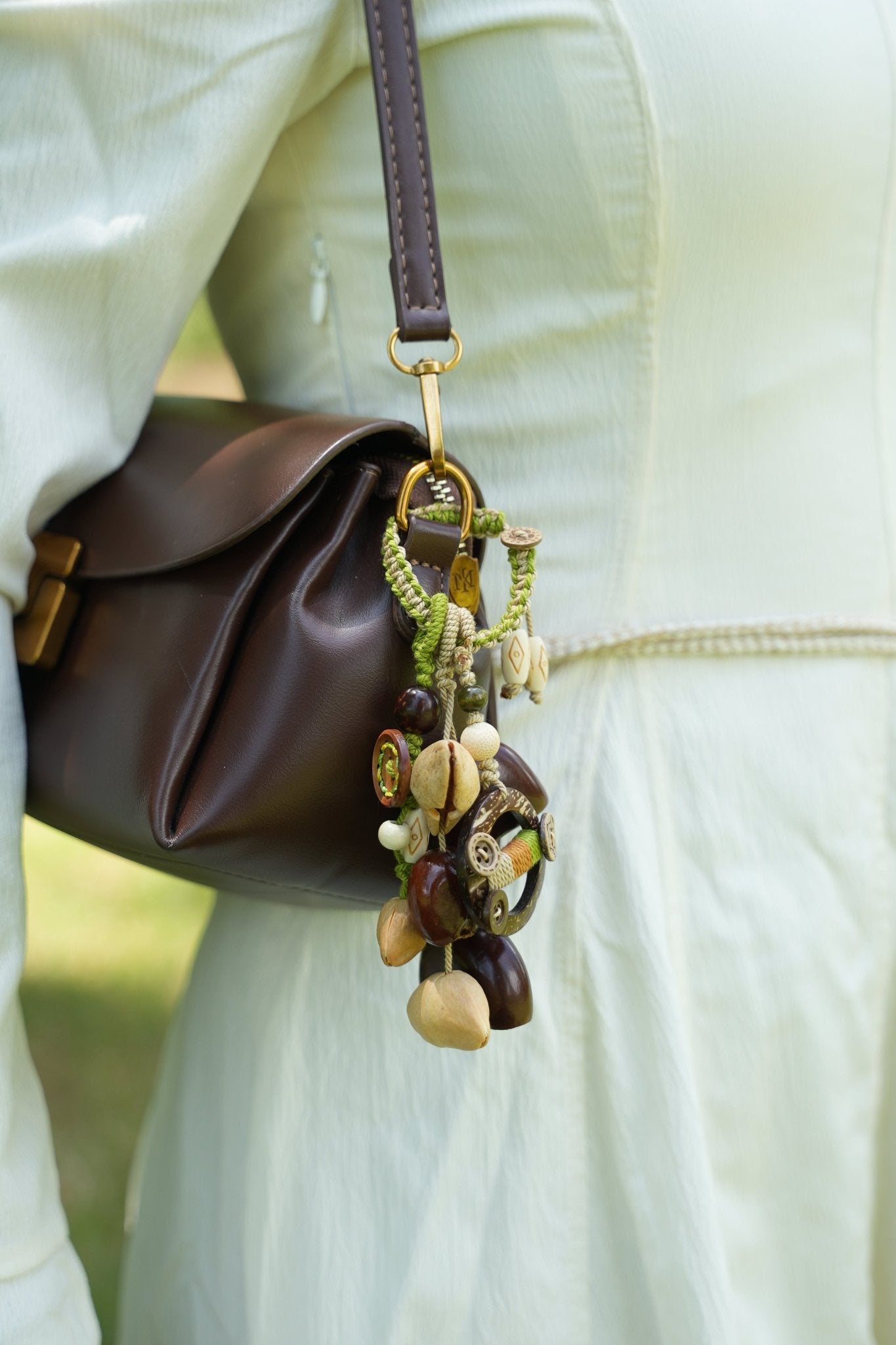 "The Forest Wanderer" - Hand - Woven Natural Seed & Coconut Shell Bag Charm - Yunicrafts