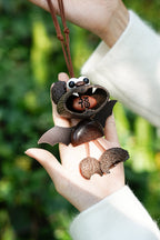 "The Fortune Bat" - Handcrafted Nut Shell Car Charm with 'Fu' (Good Luck) Seed - Yunicrafts
