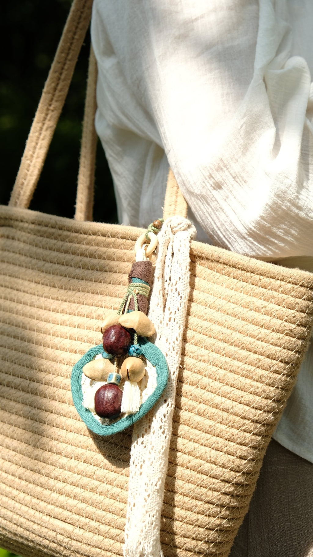 "The Gentle Breeze" - Handwoven Miniature Bamboo Fan & Nut Shell Charm - Yunicrafts