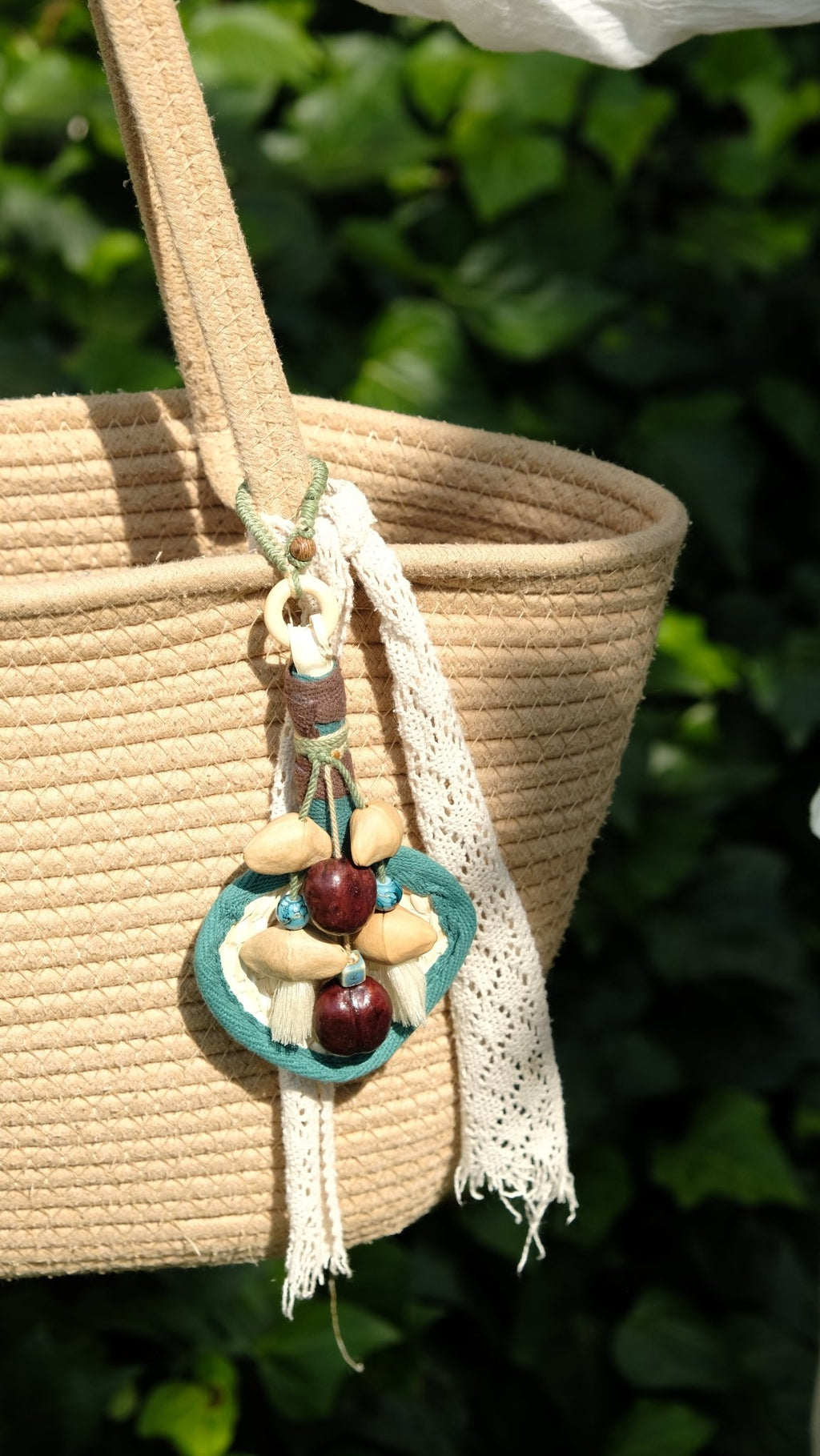 "The Gentle Breeze" - Handwoven Miniature Bamboo Fan & Nut Shell Charm - Yunicrafts