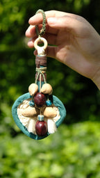 "The Gentle Breeze" - Handwoven Miniature Bamboo Fan & Nut Shell Charm - Yunicrafts