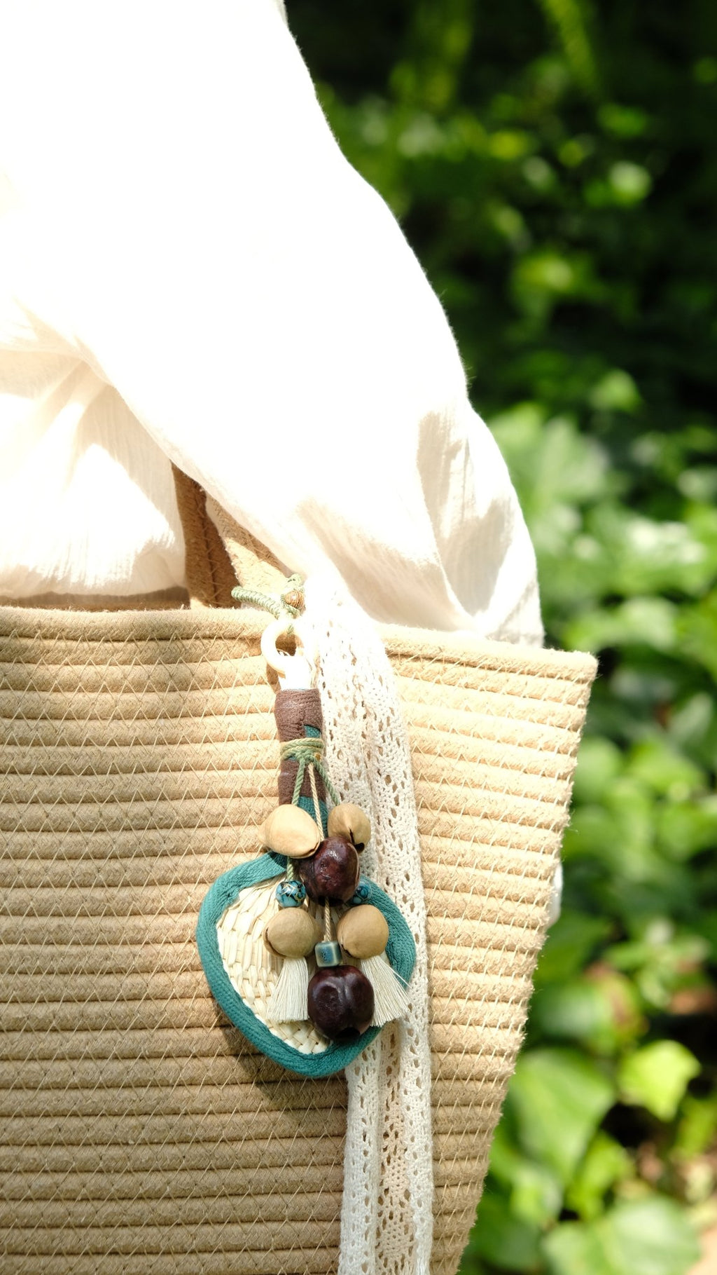 "The Gentle Breeze" - Handwoven Miniature Bamboo Fan & Nut Shell Charm - Yunicrafts