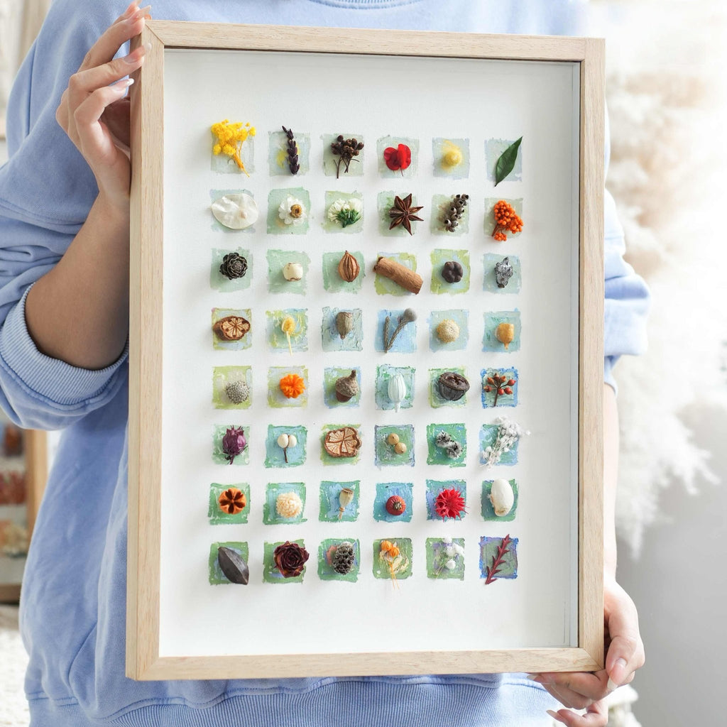 "The Grand Botanical Mosaic" - 48 - Grid Real Specimen Shadow Box Art (Extra Large) - Yunicrafts