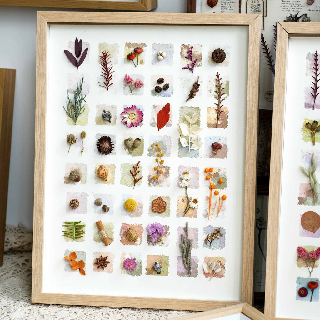 "The Grand Botanical Mosaic" - 48 - Grid Real Specimen Shadow Box Art (Extra Large) - Yunicrafts