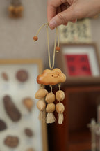 "The Happy Cloud" - Handcrafted Carved Wooden Smile & Natural Seed Rain Mobile - Yunicrafts