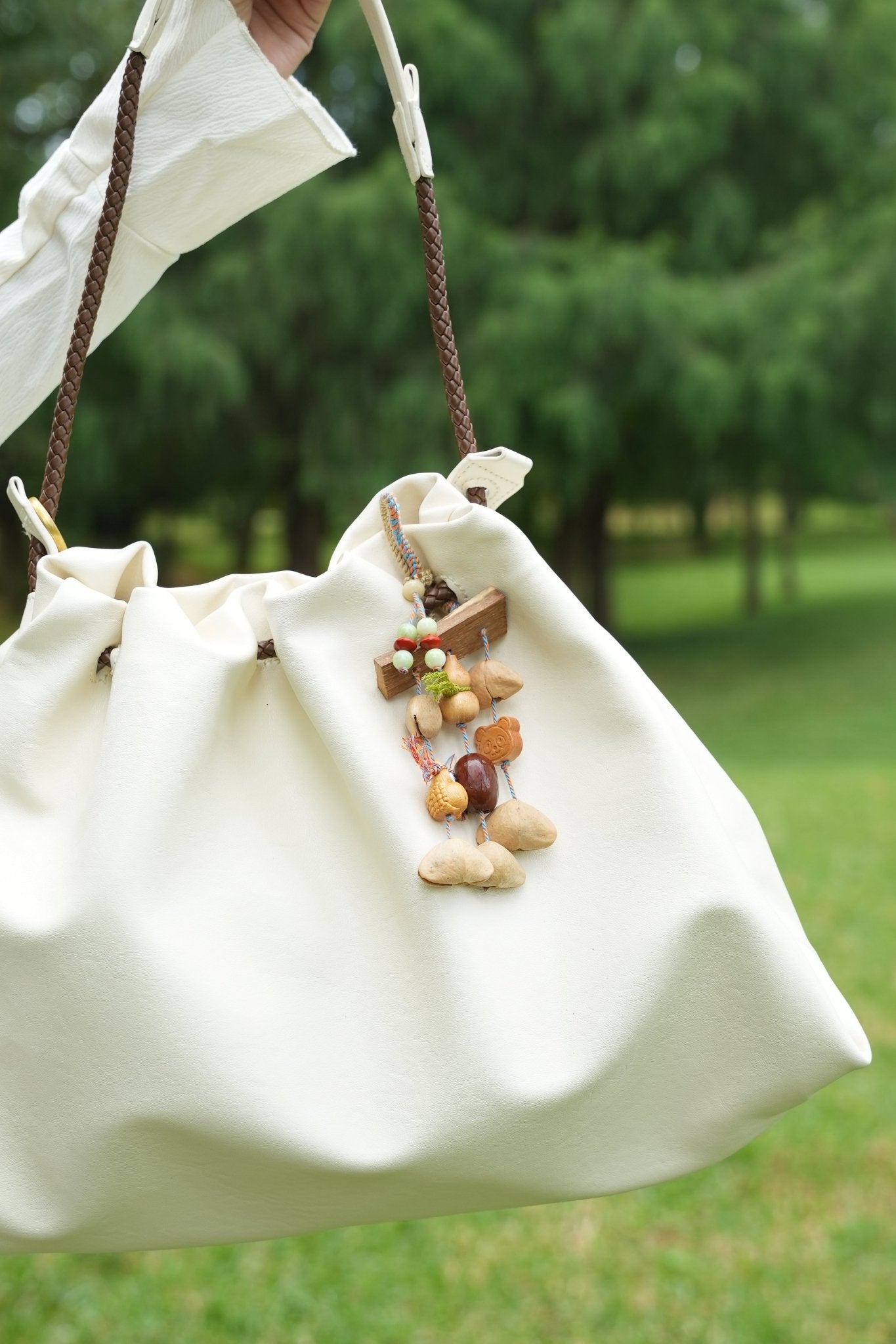 "The Happy Forest Friends" - Natural Mobile Charm with Panda, Birdie & Lucky Gourd - Yunicrafts
