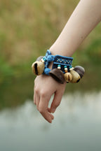 "The Indigo Beat" - Ethnic Embroidered Wrist Rattle with Natural Seed Bells - Yunicrafts