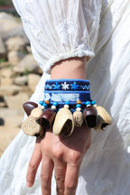 "The Indigo Beat" - Ethnic Embroidered Wrist Rattle with Natural Seed Bells - Yunicrafts