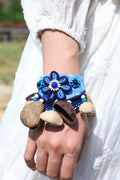 "The Indigo Flower Rattle" - Handcrafted Wearable Wrist Percussion with Seed Pods - Yunicrafts