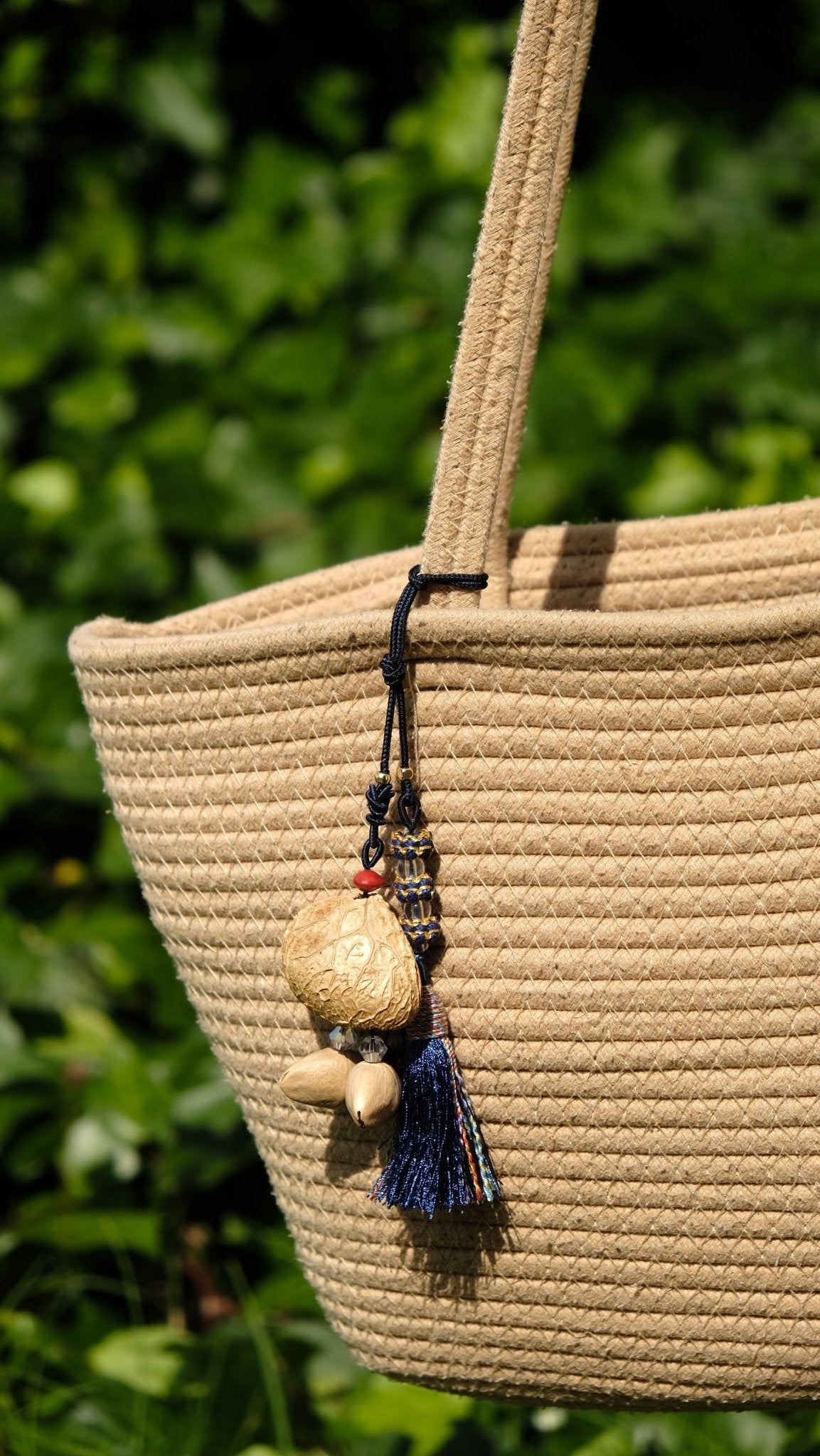 "The Indigo Guardian" - Royal Blue Tassel & Natural Nut Shell Car Charm - Yunicrafts