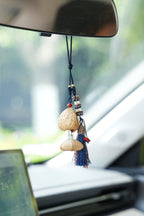 "The Indigo Guardian" - Royal Blue Tassel & Natural Nut Shell Car Charm - Yunicrafts