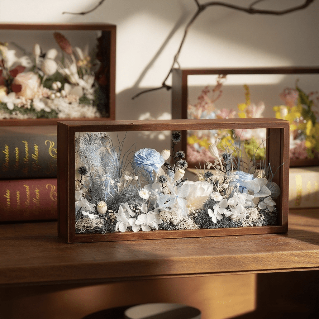 "The Landscape Garden" - Real Preserved Flower Shadow Box (Panoramic Desk Decor) - Yunicrafts