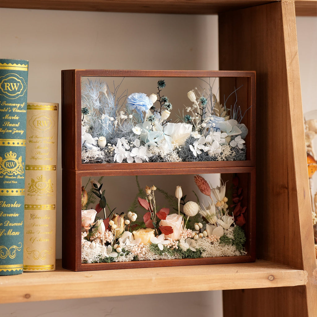 "The Landscape Garden" - Real Preserved Flower Shadow Box (Panoramic Desk Decor) - Yunicrafts