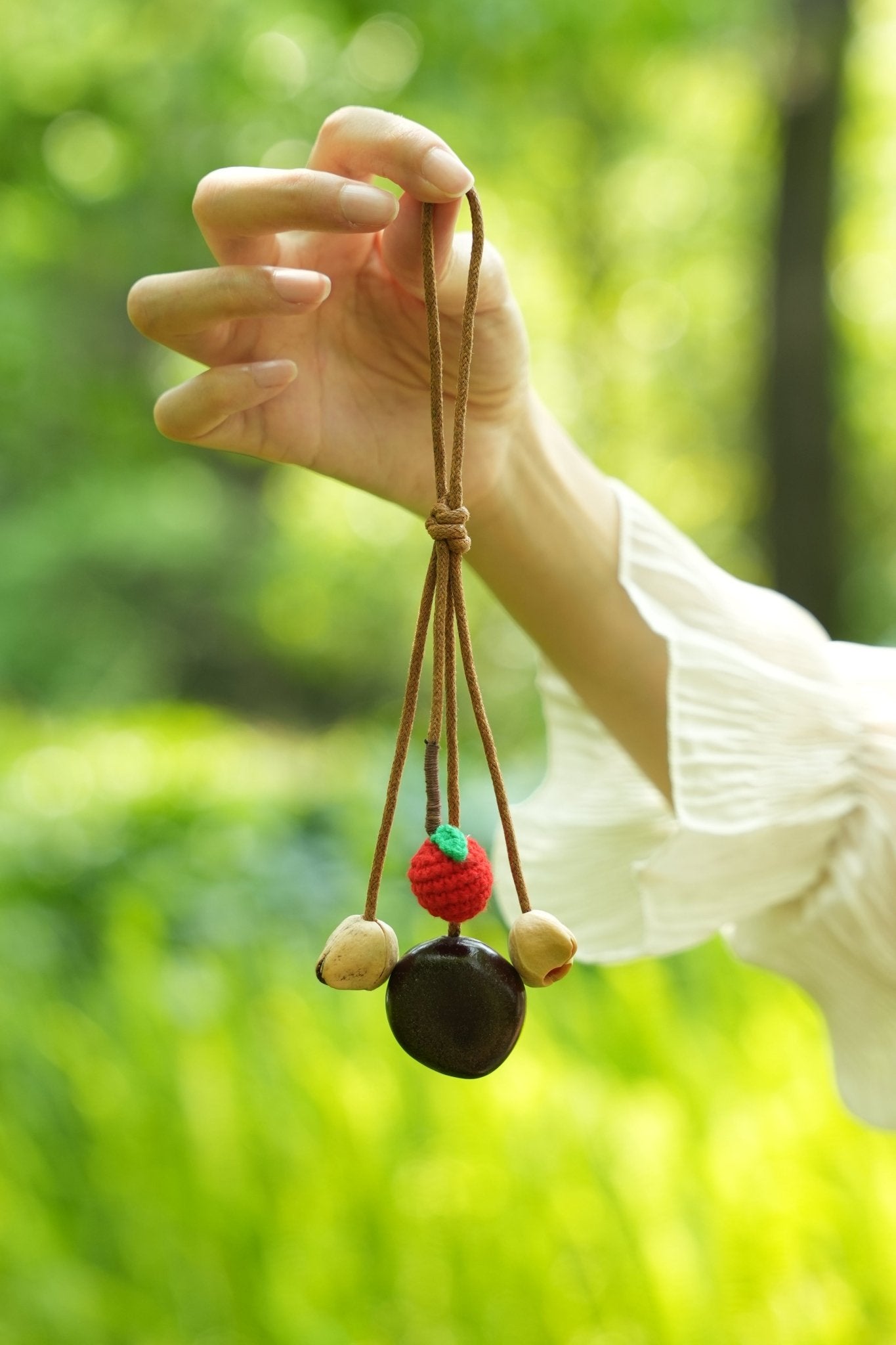 "The Little Harvest" - Minimalist Seed Charm with Micro - Crocheted Fruit - Yunicrafts