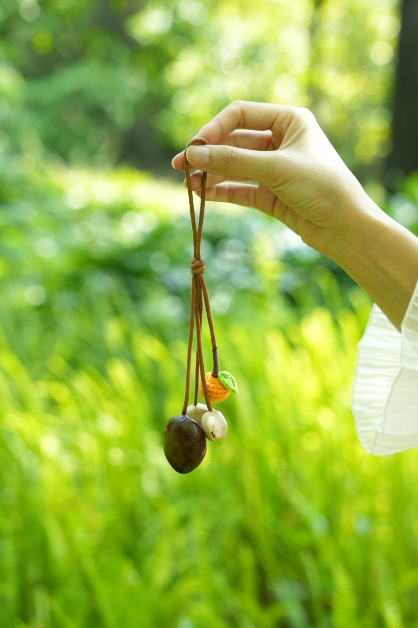 "The Little Harvest" - Minimalist Seed Charm with Micro - Crocheted Fruit - Yunicrafts