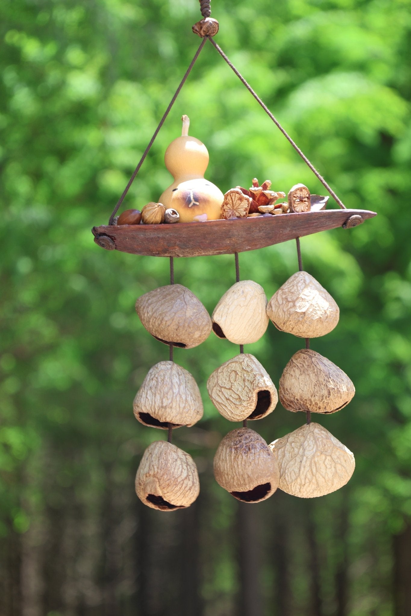 "The Lucky Gourd Ark" - Hanging Wind Chime with Painted Gourd & Seed Bells - Yunicrafts
