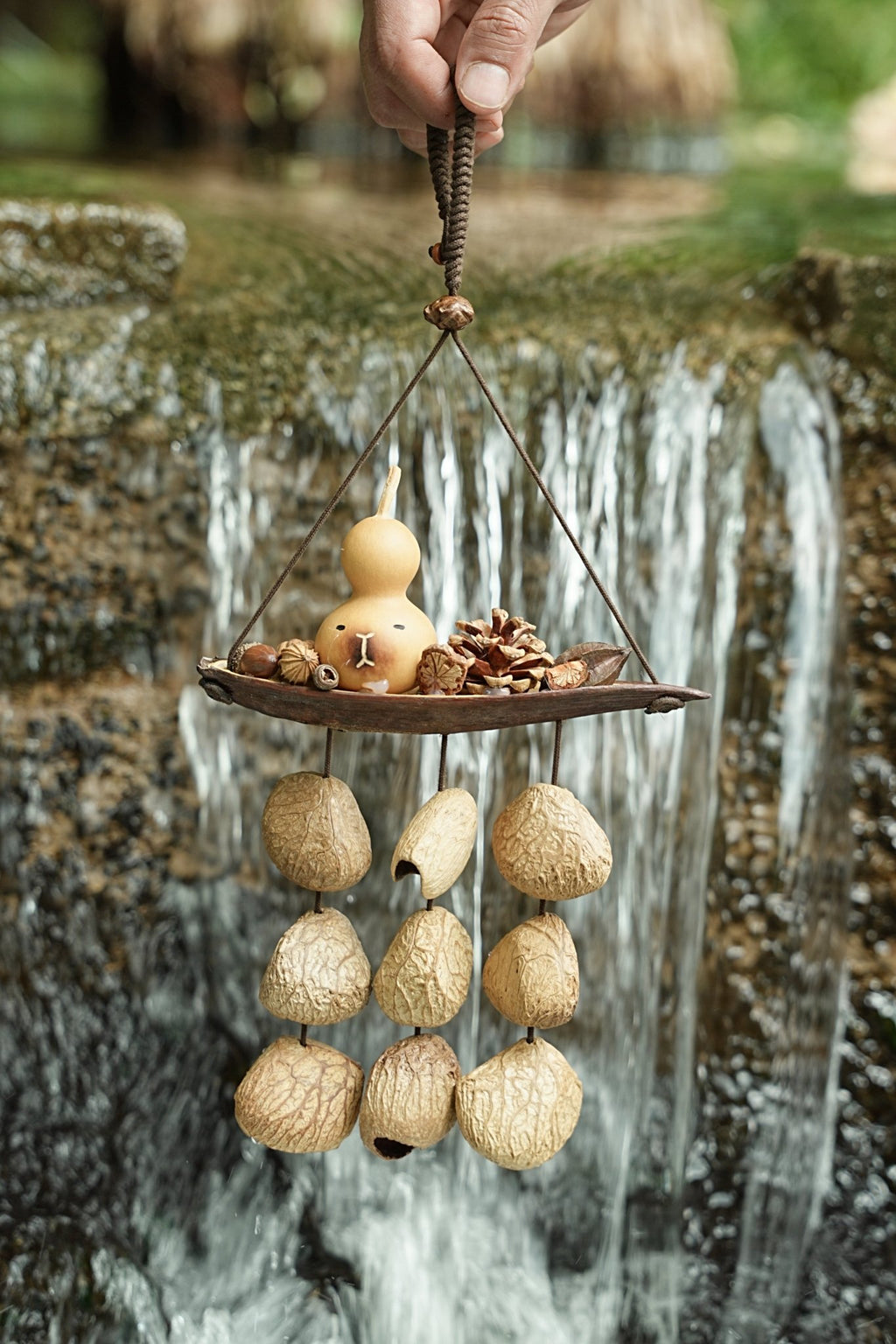 "The Lucky Gourd Ark" - Hanging Wind Chime with Painted Gourd & Seed Bells - Yunicrafts