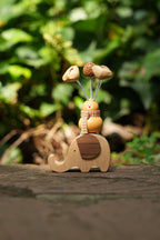 "The Lucky Gourd Rider" - Real Calabash & Wooden Elephant Car Ornament (Phone Stand) - Yunicrafts