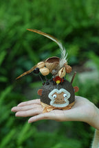 "The Monkey King Guardian" - Nut Shell Monkey Doll with Feathers & Staff - Yunicrafts