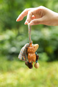 "The Naptime Kitty" - Hand - Carved Wooden Cat Charm with Natural Seeds & Tassel - Yunicrafts