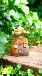 "The Patchwork Scarecrow" - Button - Eyed Nut Shell Doll with Leather Patch - Yunicrafts