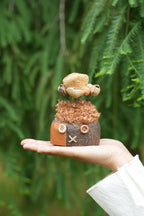 "The Patchwork Scarecrow" - Button - Eyed Nut Shell Doll with Leather Patch - Yunicrafts