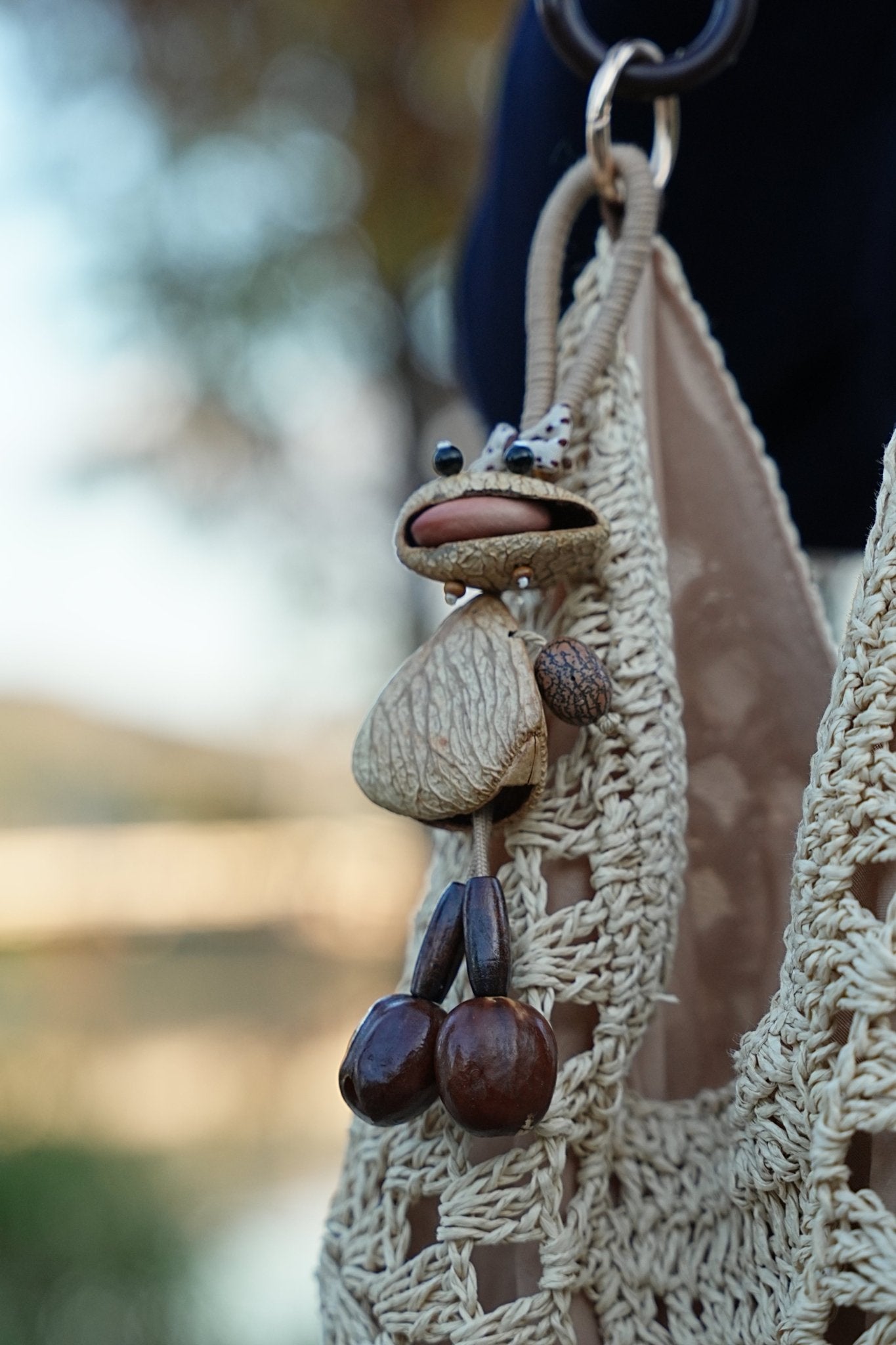 "The Polka Dot Monster" - Funny Big - Mouth Nut Shell Charm with Bow Tie - Yunicrafts