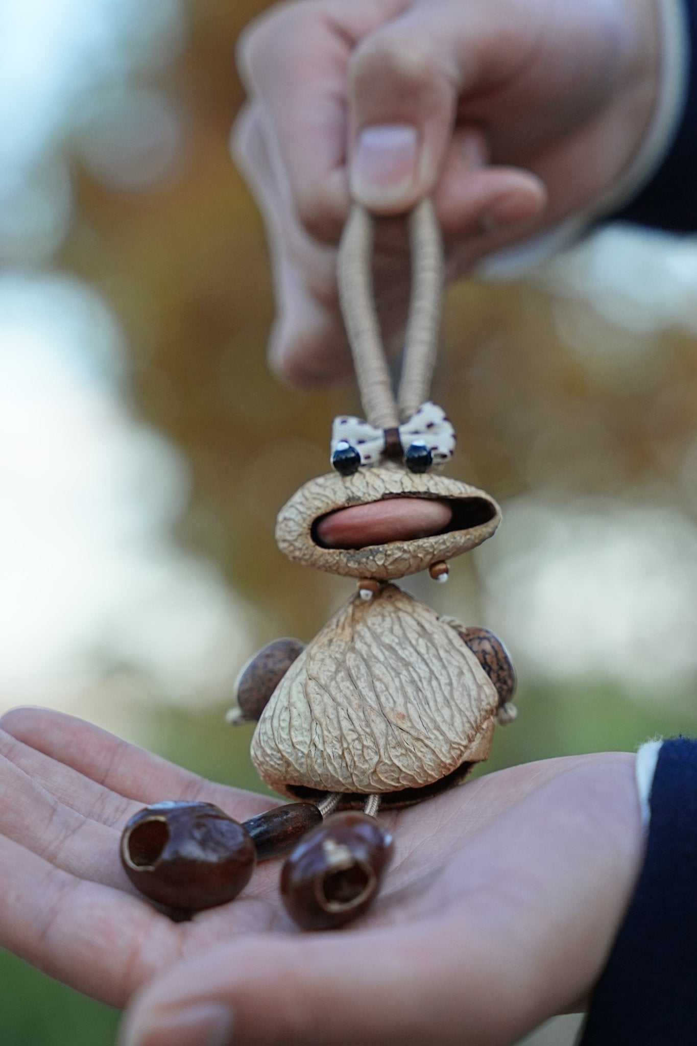 "The Polka Dot Monster" - Funny Big - Mouth Nut Shell Charm with Bow Tie - Yunicrafts