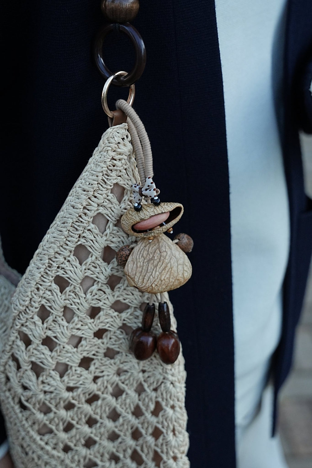 "The Polka Dot Monster" - Funny Big - Mouth Nut Shell Charm with Bow Tie - Yunicrafts