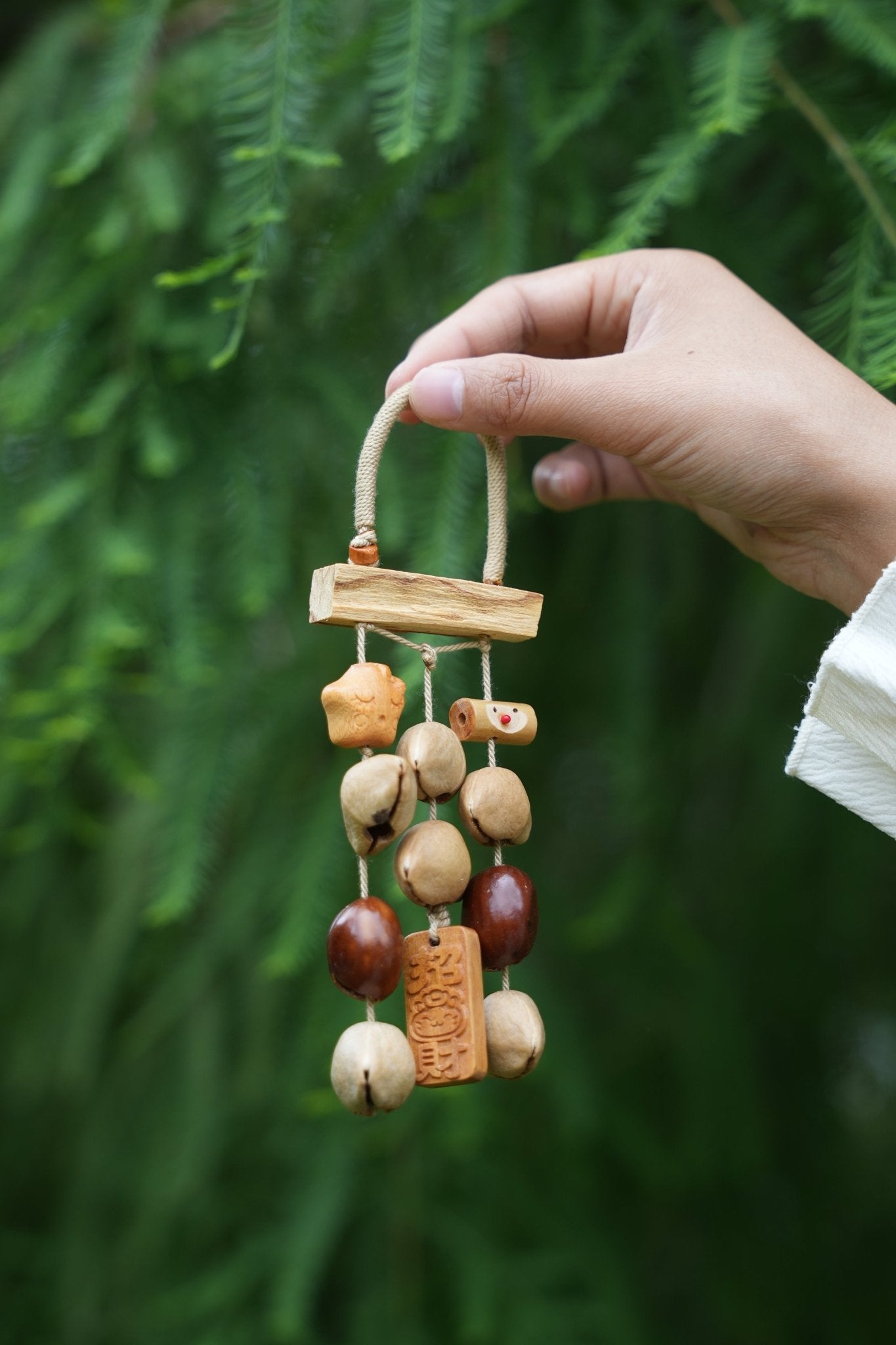"The Prosperity Charm" - Good Luck Wood & Seed Wind Chime with "Wealth" Talisman - Yunicrafts
