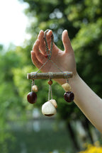 "The Rainbow Branch" - Natural Wood Mobile Charm with Colorful Thread & Seed Bells - Yunicrafts