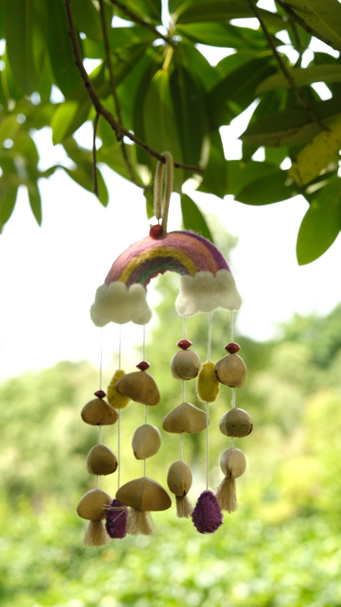 "The Rainbow Dream" - Handcrafted Felt Rainbow & Nut Shell Mobile Charm - Yunicrafts