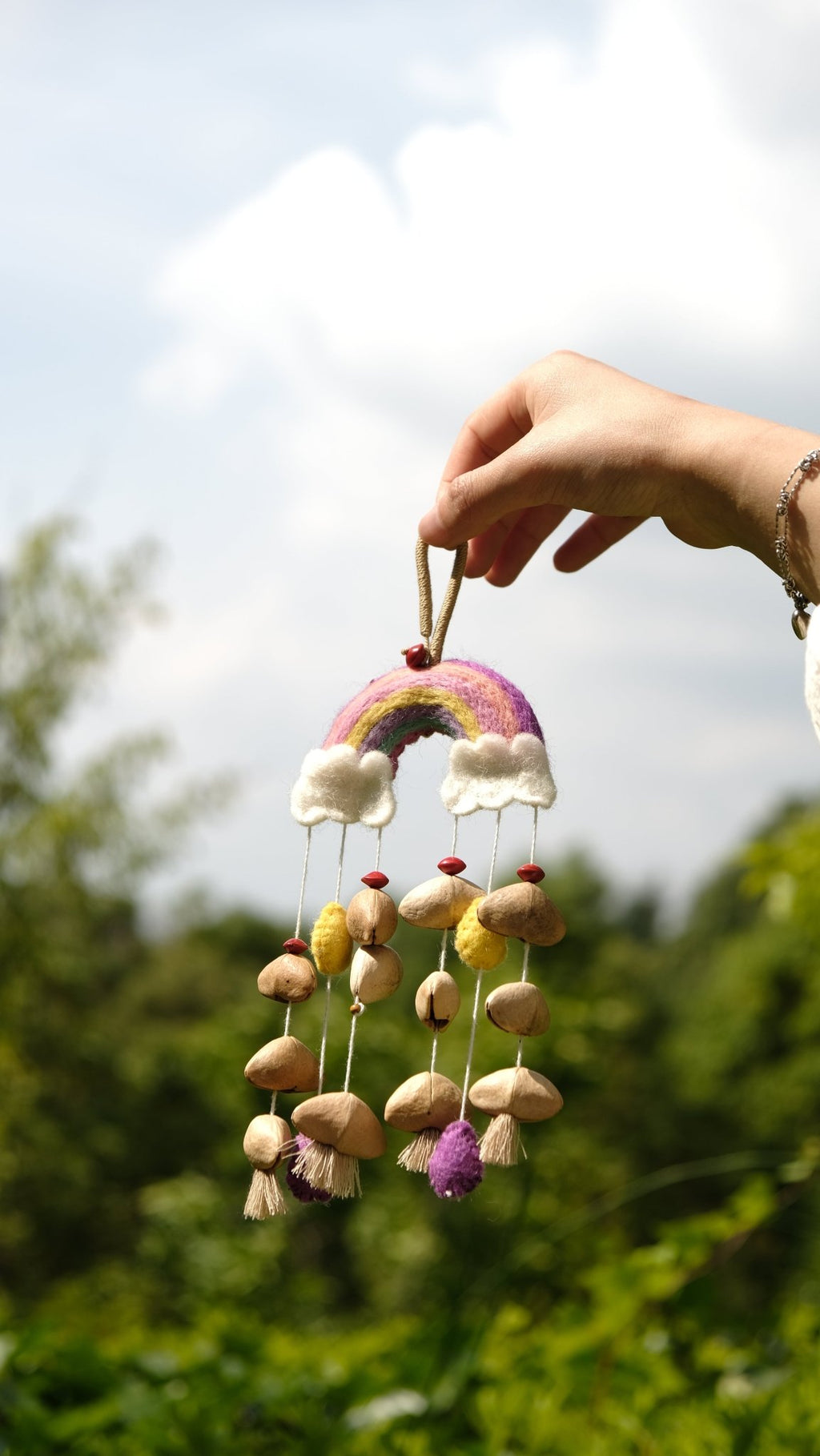 "The Rainbow Dream" - Handcrafted Felt Rainbow & Nut Shell Mobile Charm - Yunicrafts