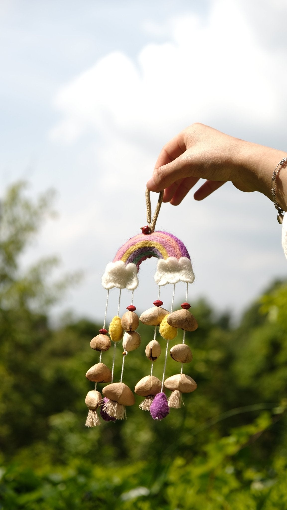 "The Rainbow Dream" - Handcrafted Felt Rainbow & Nut Shell Mobile Charm - Yunicrafts