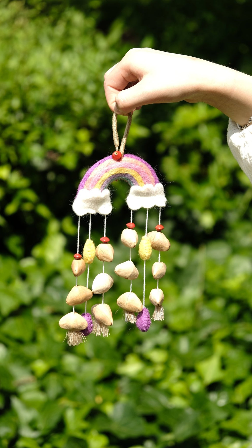 "The Rainbow Dream" - Handcrafted Felt Rainbow & Nut Shell Mobile Charm - Yunicrafts
