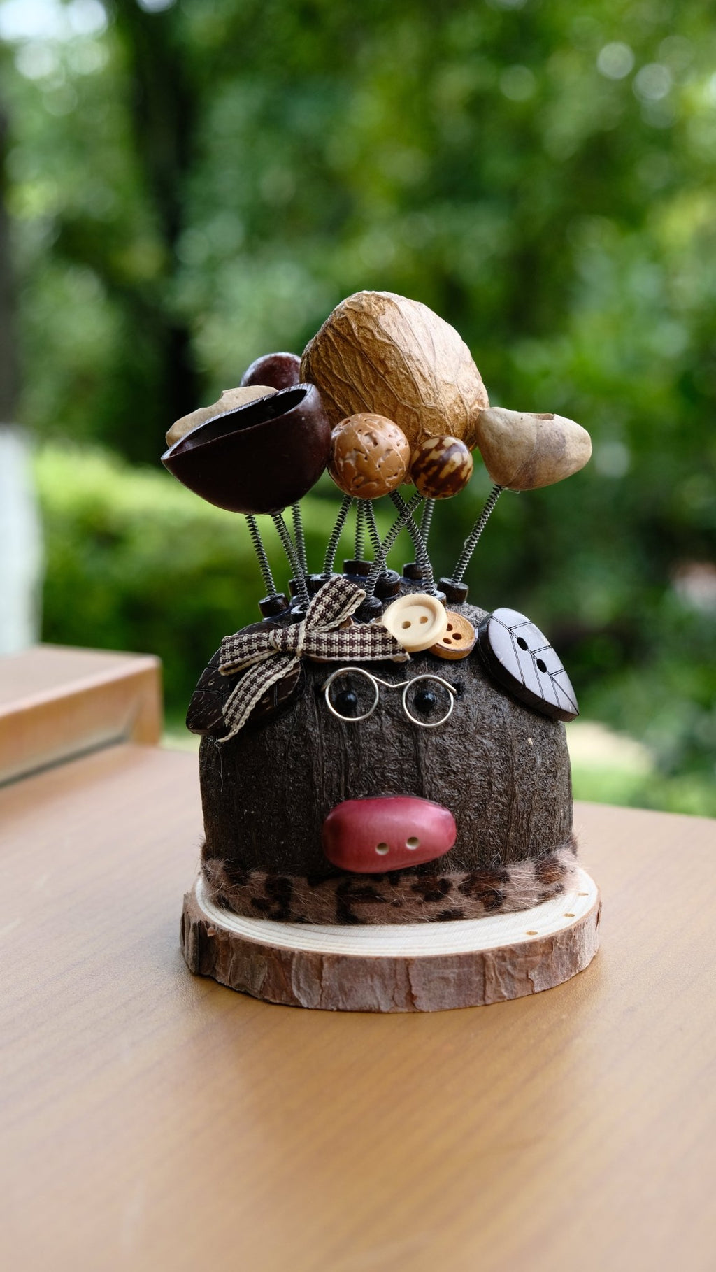 "The Scholar Piggy" - Smart Nut Shell Pig Doll with Glasses & Plaid Bow - Yunicrafts